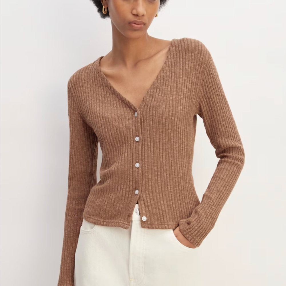 Everlane Cozy Ribbed Cardigan in Carob Brown